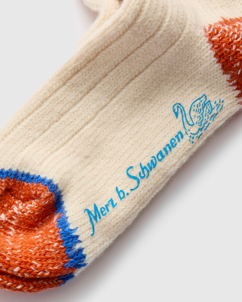 Merino Wool Stripe Socks in Natural/Dark Red