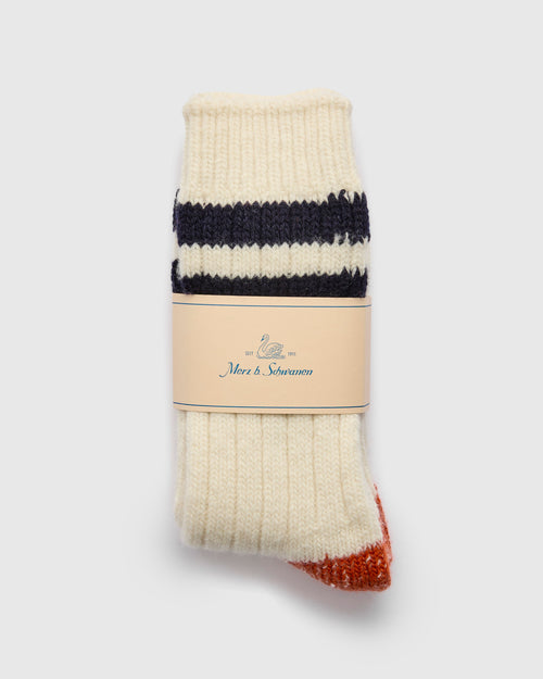 Merino Wool Stripe Socks in Natural/Ink