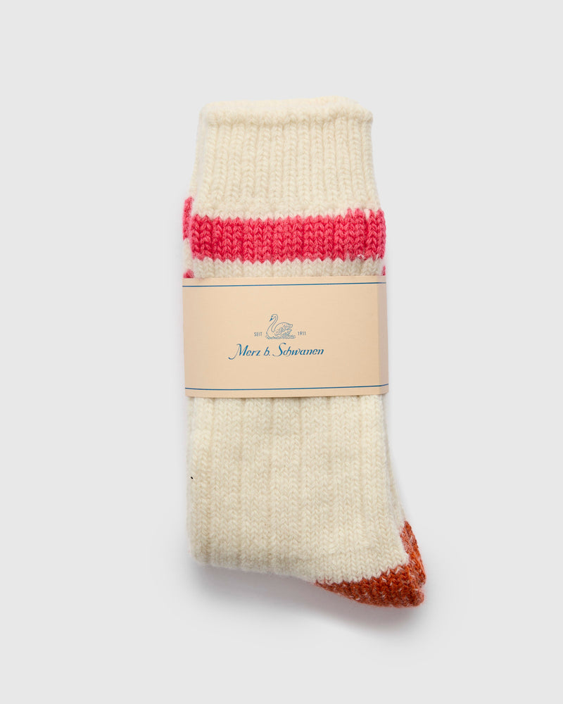Merino Wool Stripe Socks in Natural/Raspberry