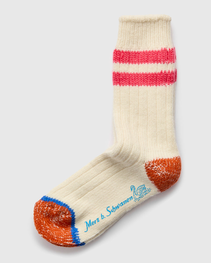 Merino Wool Stripe Socks in Natural/Raspberry