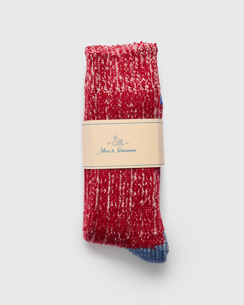 Merino Wool Melange Socks in Red/Natural