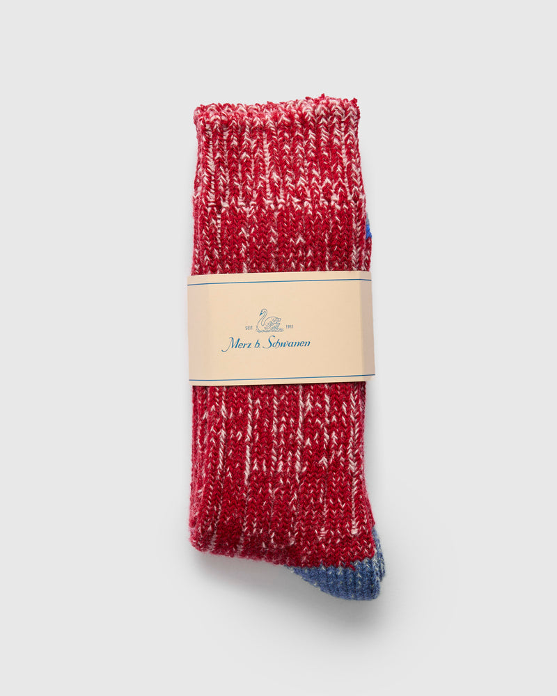 Merino Wool Melange Socks in Red/Natural