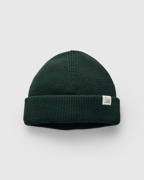 Merino Wool Ribbed Beanie in Bottle Green