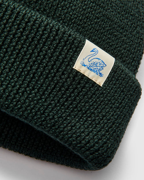 Merino Wool Ribbed Beanie in Bottle Green
