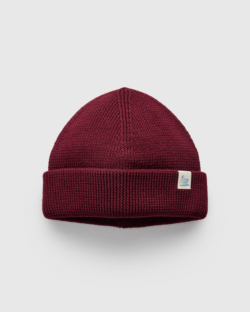 Merino Wool Ribbed Beanie in Burgundy