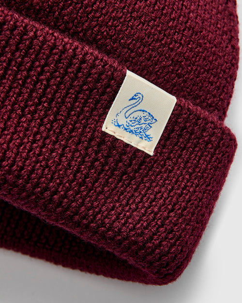 Merino Wool Ribbed Beanie in Burgundy