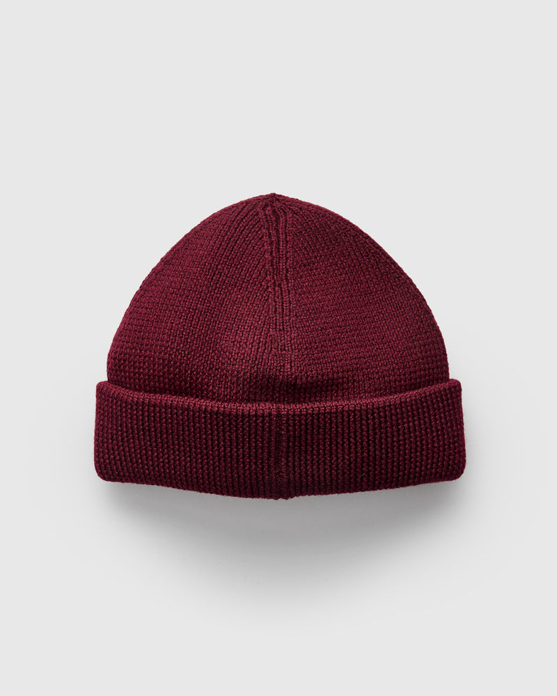 Merino Wool Ribbed Beanie in Burgundy