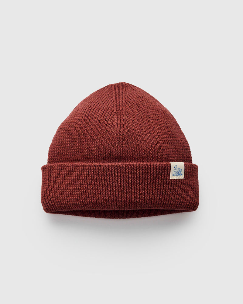 Merino Wool Ribbed Beanie in Clay