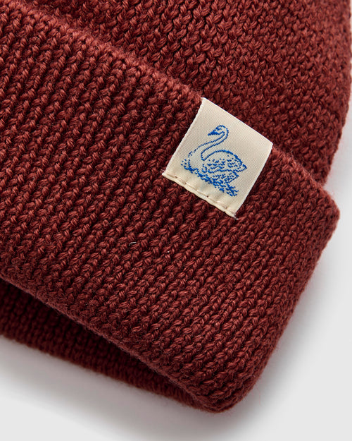 Merino Wool Ribbed Beanie in Clay