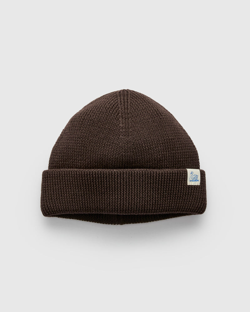 Merino Wool Ribbed Beanie in Coffee