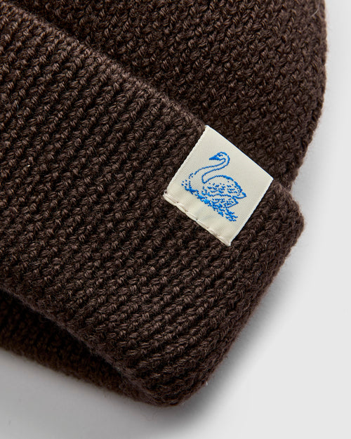 Merino Wool Ribbed Beanie in Coffee