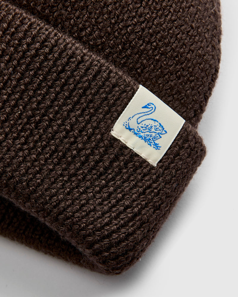 Merino Wool Ribbed Beanie in Coffee