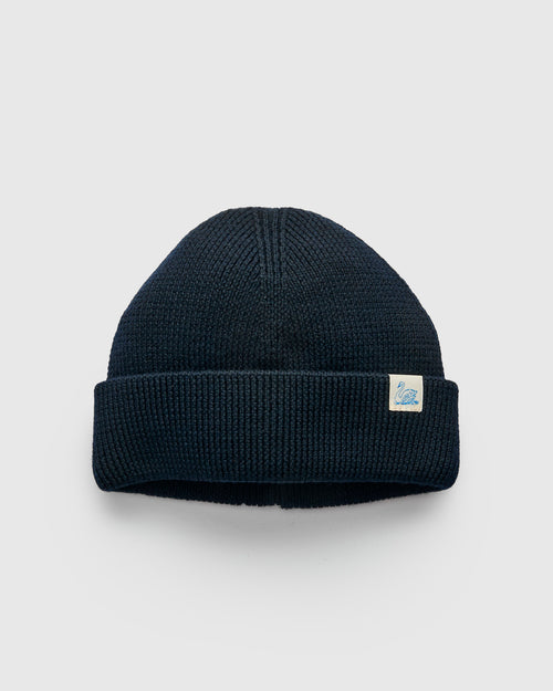 Merino Wool Ribbed Beanie in Dark Navy