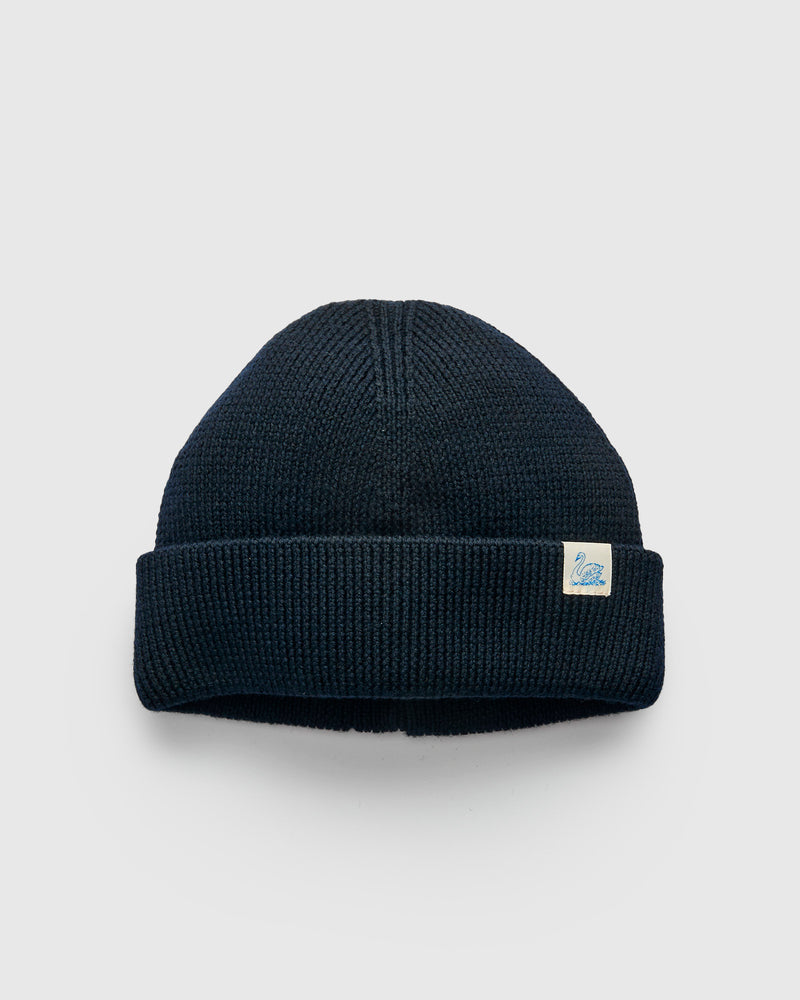 Merino Wool Ribbed Beanie in Dark Navy