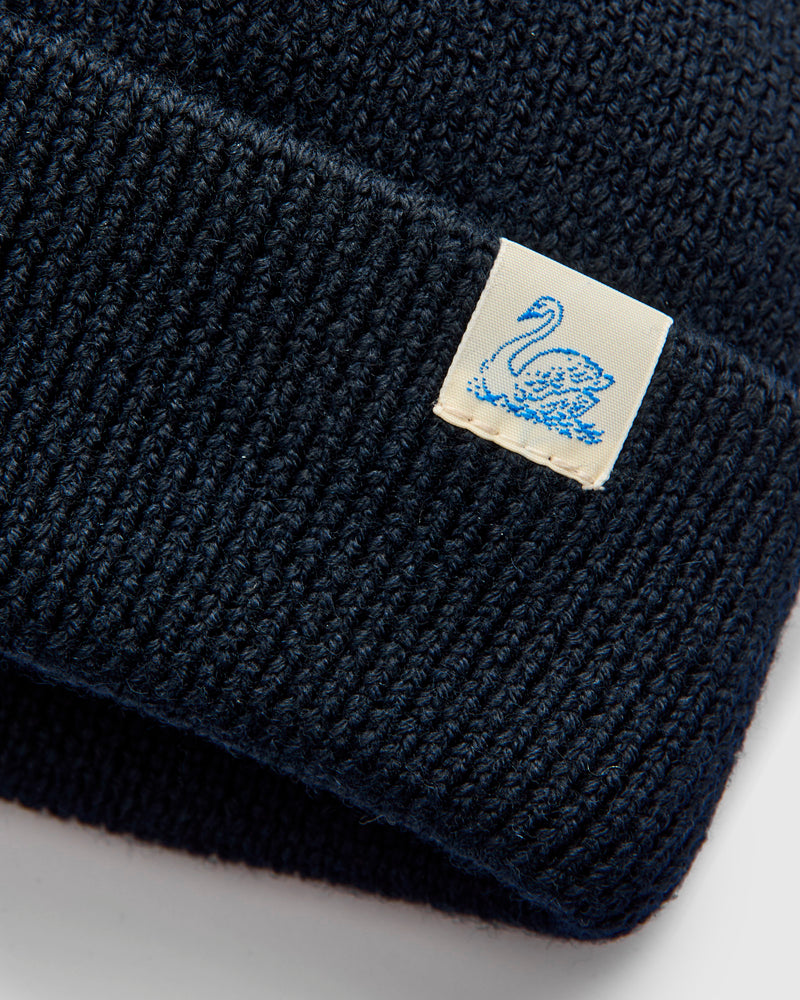 Merino Wool Ribbed Beanie in Dark Navy
