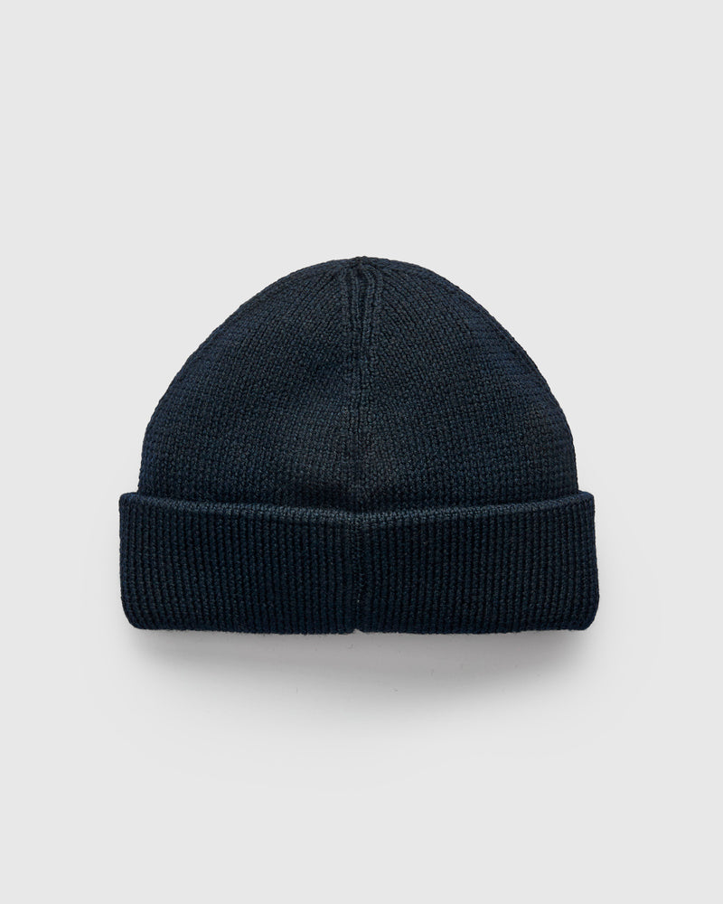 Merino Wool Ribbed Beanie in Dark Navy