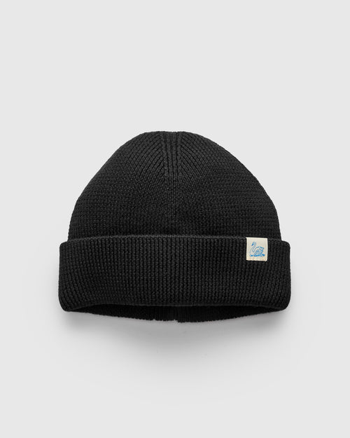 Merino Wool Ribbed Beanie in Deep Black