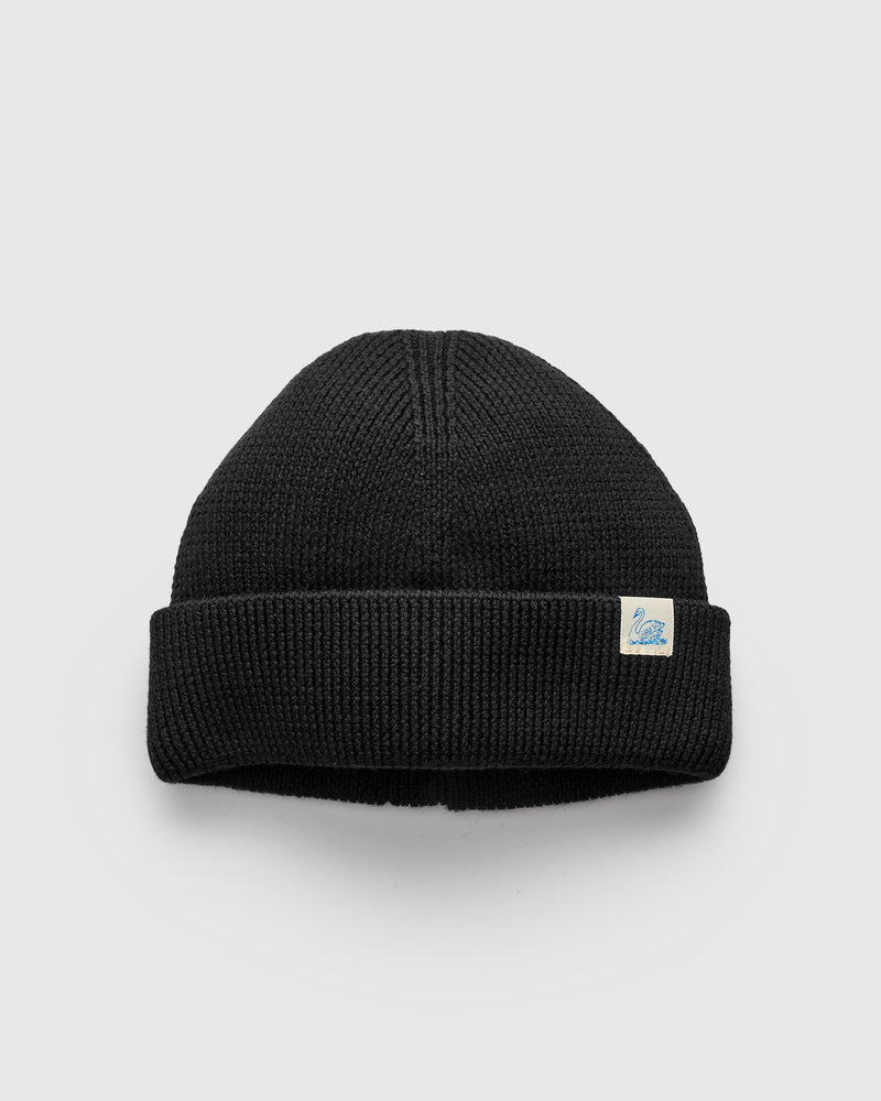Merino Wool Ribbed Beanie in Deep Black