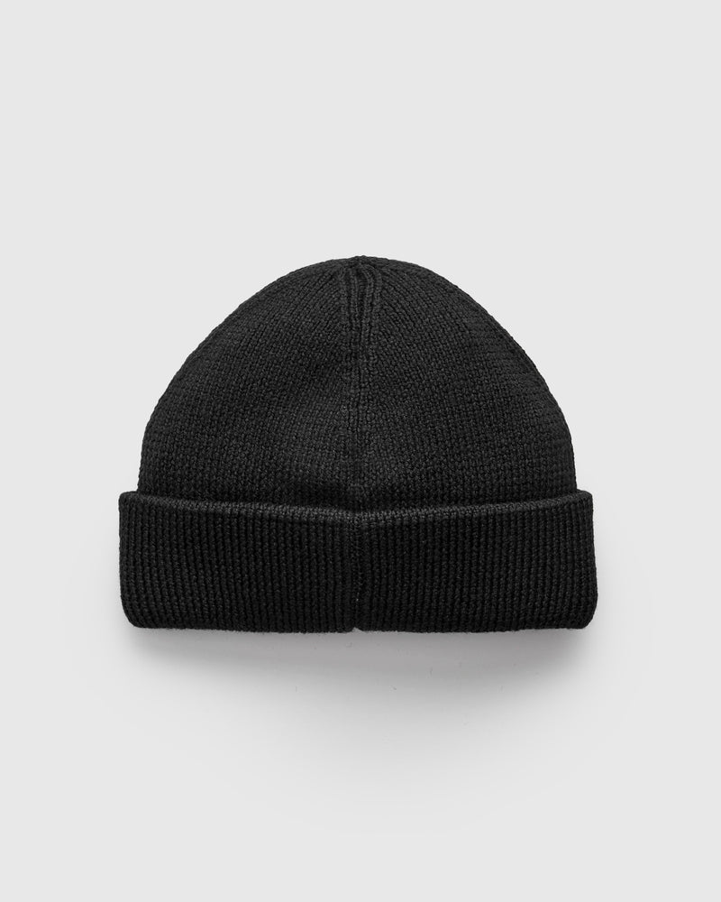 Merino Wool Ribbed Beanie in Deep Black
