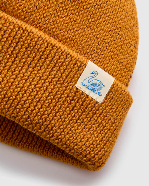 Merino Wool Ribbed Beanie in Honey