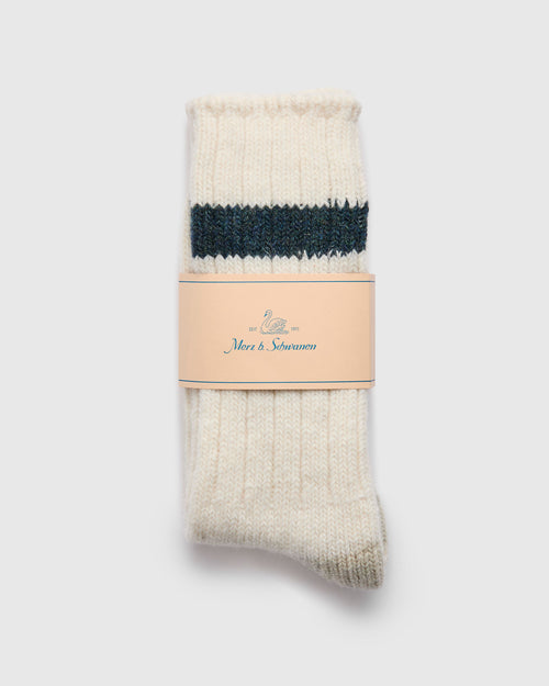 Recycled Wool Socks in Natural/Denim Blue