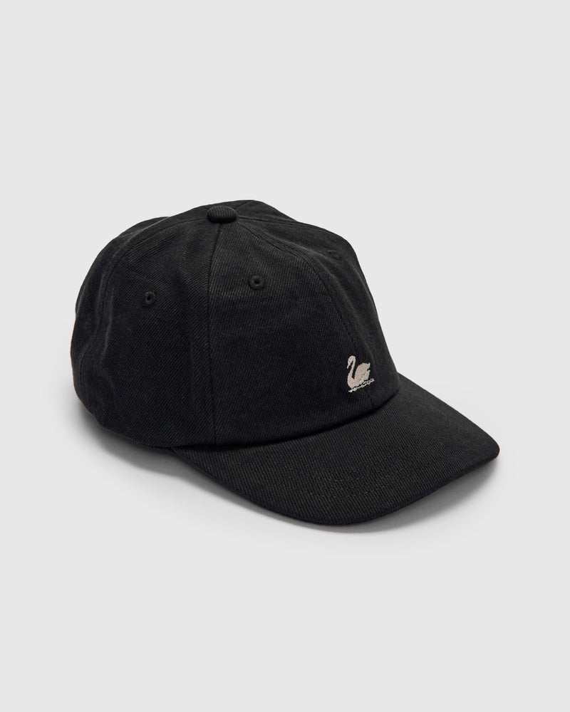Swan Logo Heavy Twill Cap in Deep Black