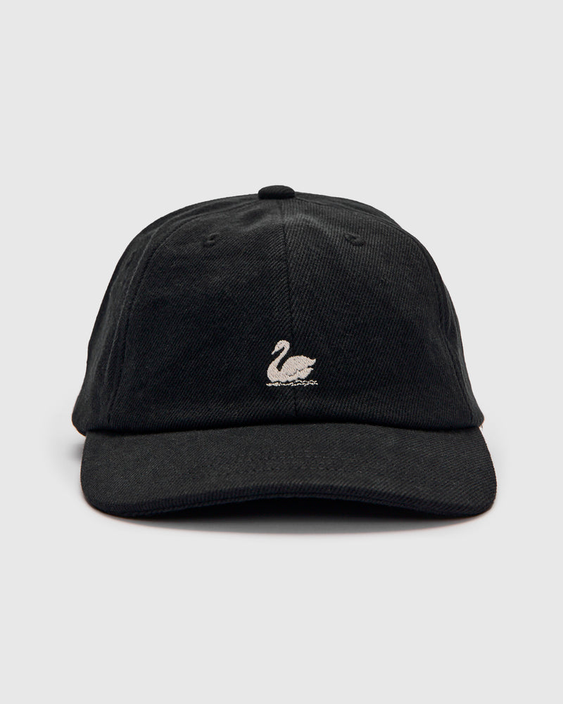 Swan Logo Heavy Twill Cap in Deep Black