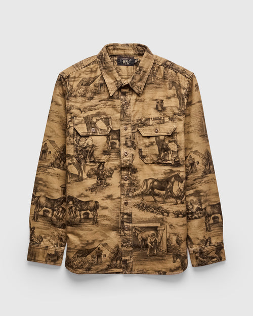 Stables Printed Moleskin Workshirt in Brown