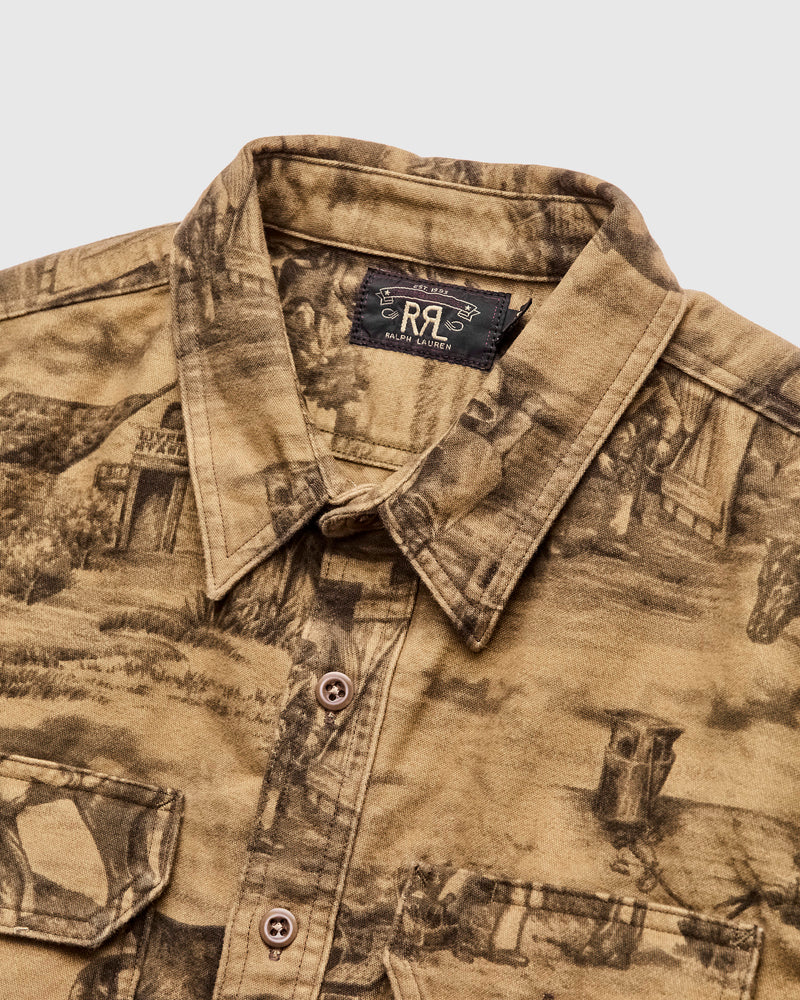 Stables Printed Moleskin Workshirt in Brown