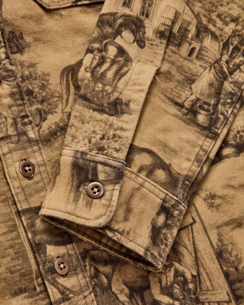 Stables Printed Moleskin Workshirt in Brown