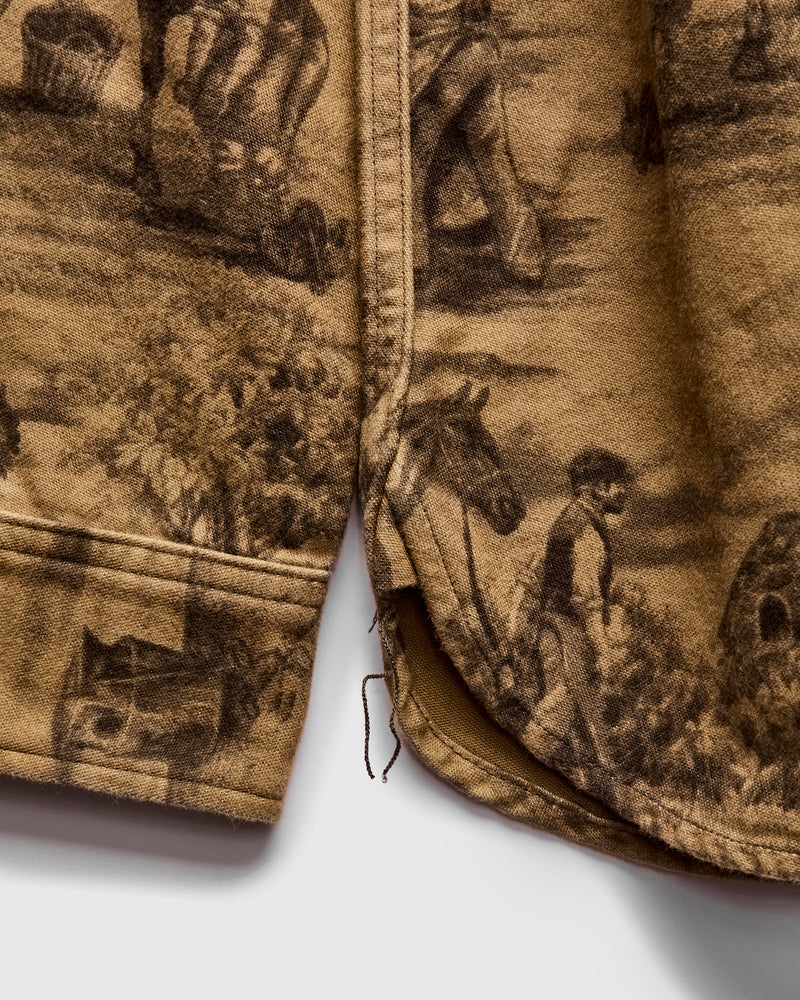 Stables Printed Moleskin Workshirt in Brown