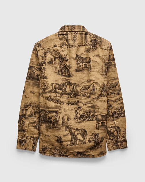 Stables Printed Moleskin Workshirt in Brown