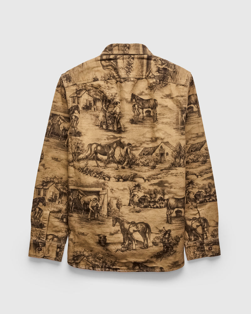 Stables Printed Moleskin Workshirt in Brown