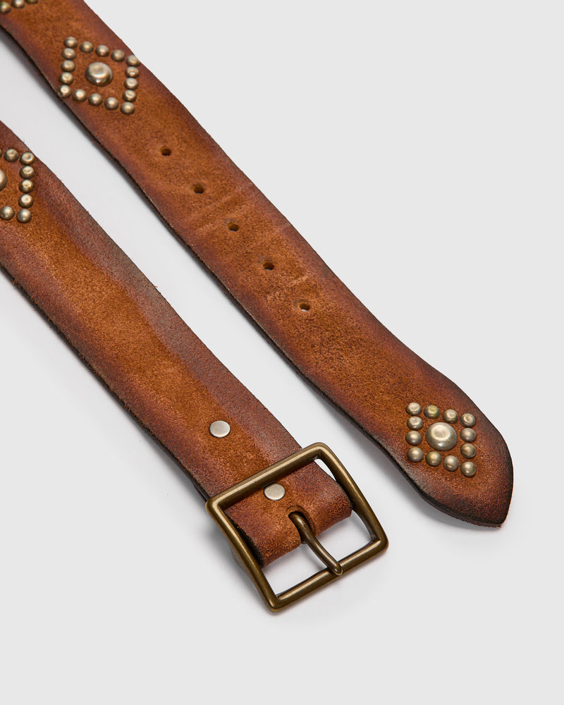Rasco Studded Leather Belt in Light Brown