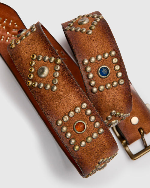 Rasco Studded Leather Belt in Light Brown