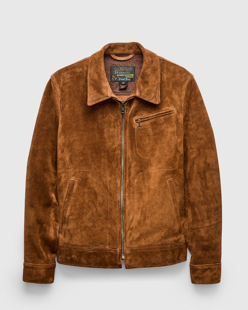 375 Rough Out Cowhide Trucker Jacket in Saddle