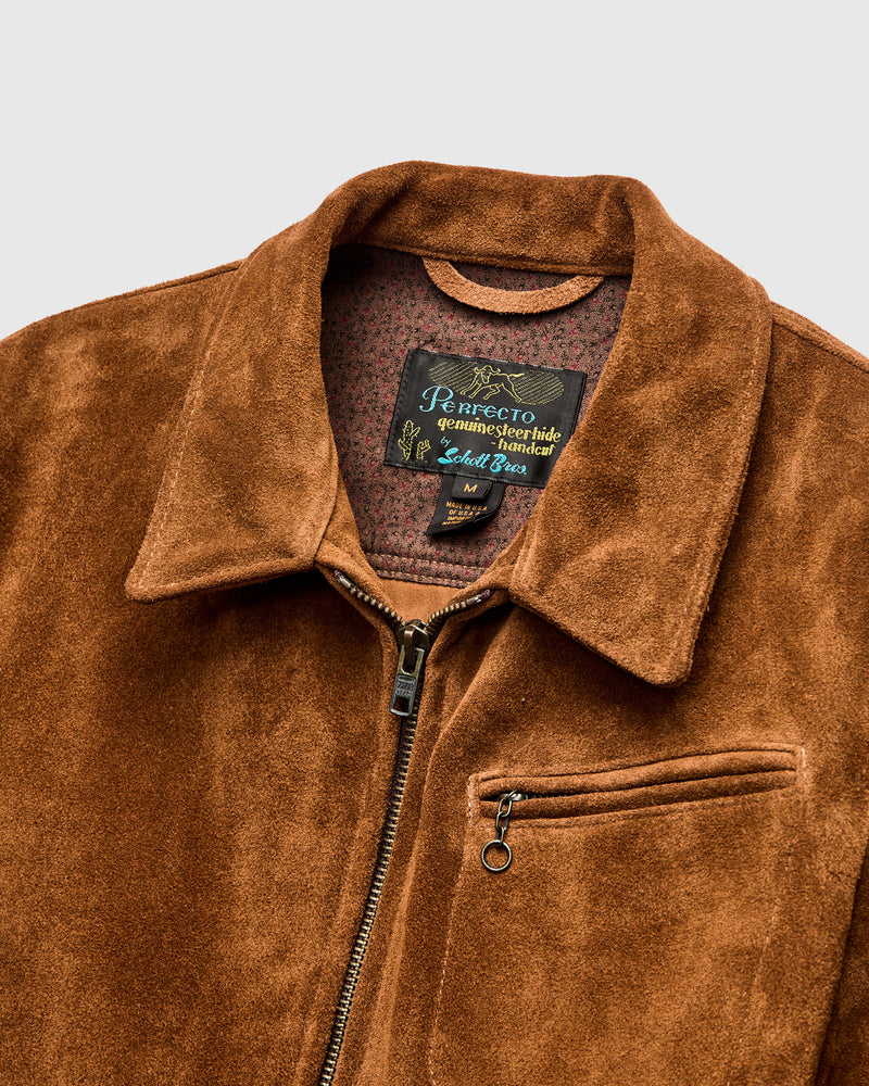 375 Rough Out Cowhide Trucker Jacket in Saddle