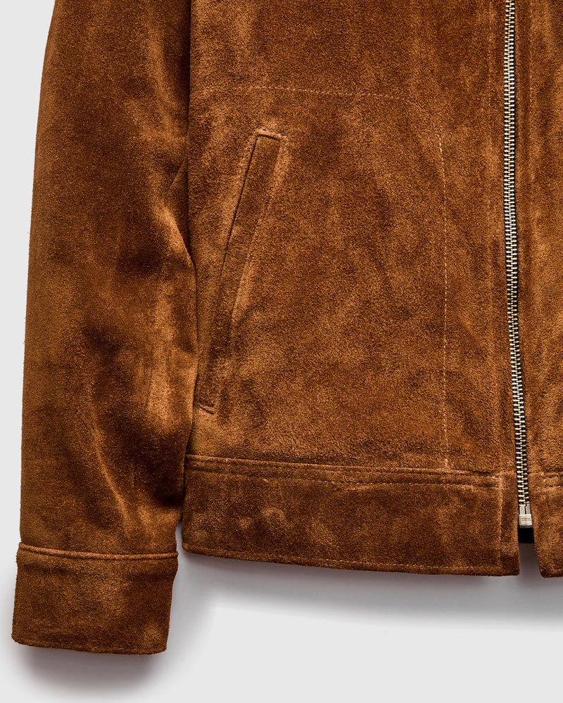 375 Rough Out Cowhide Trucker Jacket in Saddle