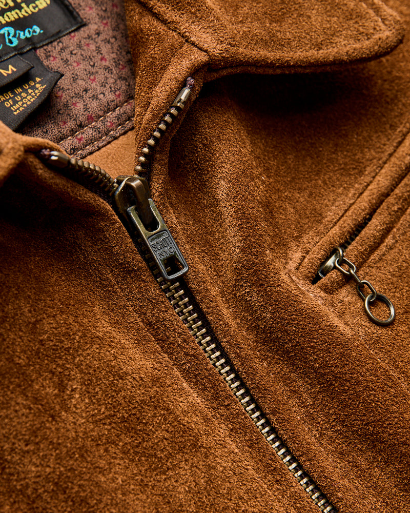 375 Rough Out Cowhide Trucker Jacket in Saddle