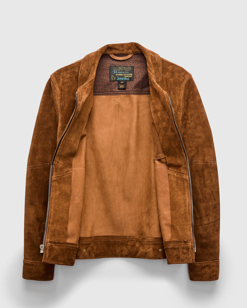 375 Rough Out Cowhide Trucker Jacket in Saddle