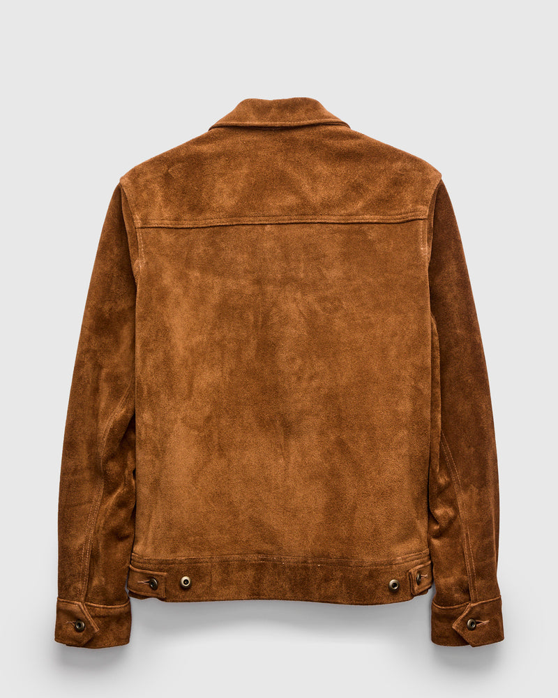 375 Rough Out Cowhide Trucker Jacket in Saddle