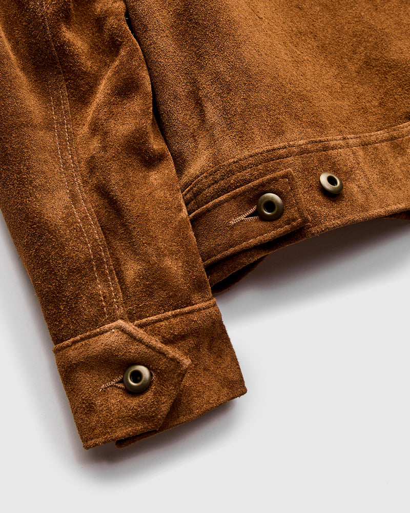 375 Rough Out Cowhide Trucker Jacket in Saddle