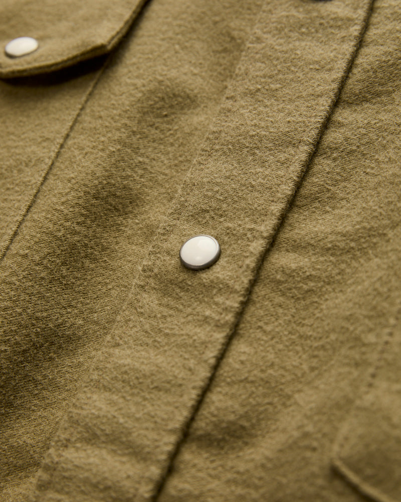 Moleskin Pearl Snap Shirt in Faded Olive