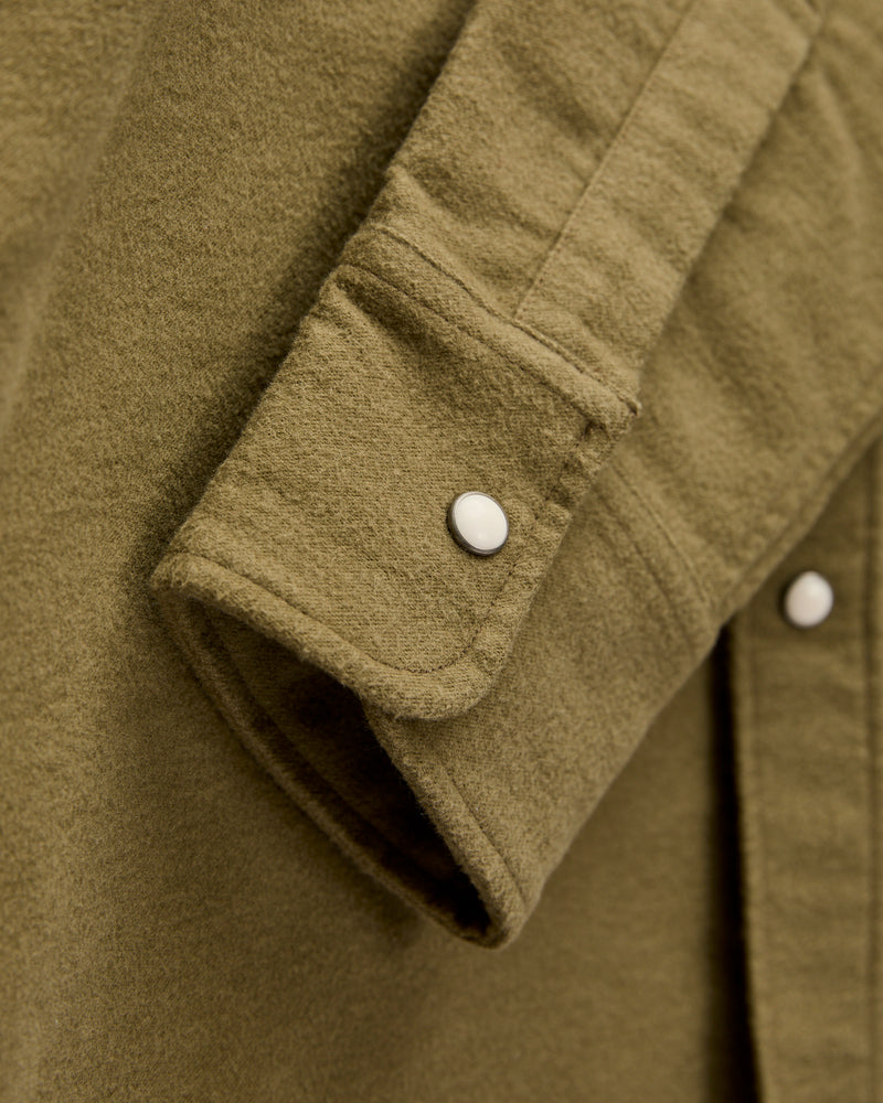 Moleskin Pearl Snap Shirt in Faded Olive