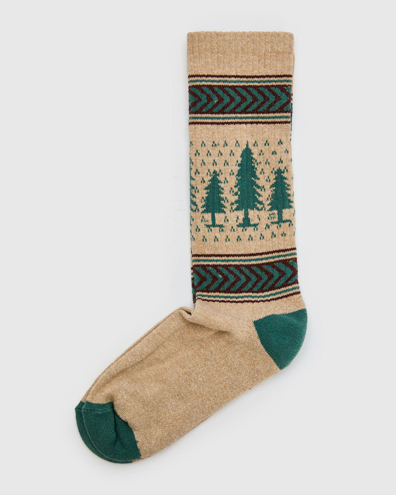 Recycled Cotton Camp Socks in Evergreen Pines