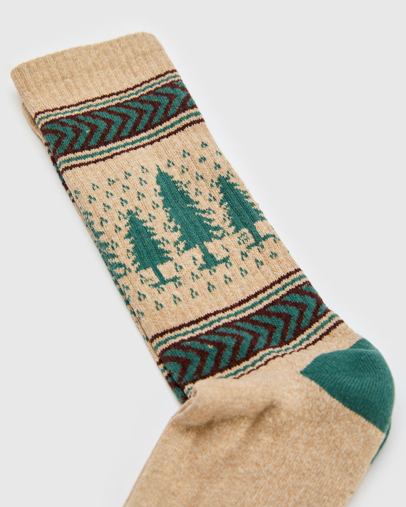 Recycled Cotton Camp Socks in Evergreen Pines