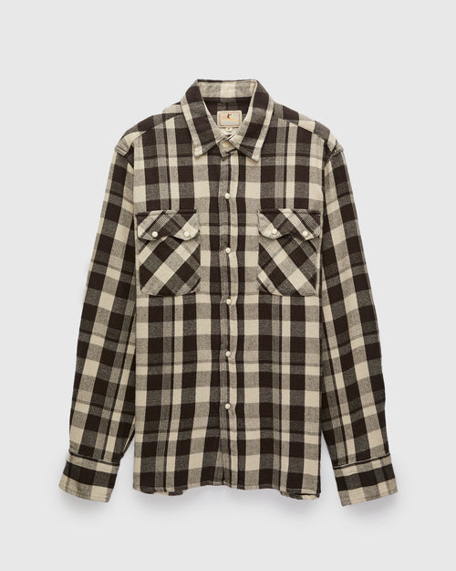 Washed Flannel Pearl Snap Shirt in Night Pitch