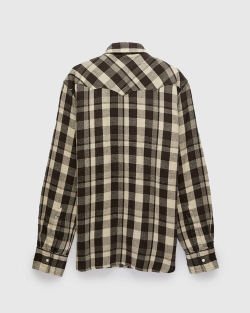 Washed Flannel Pearl Snap Shirt in Night Pitch