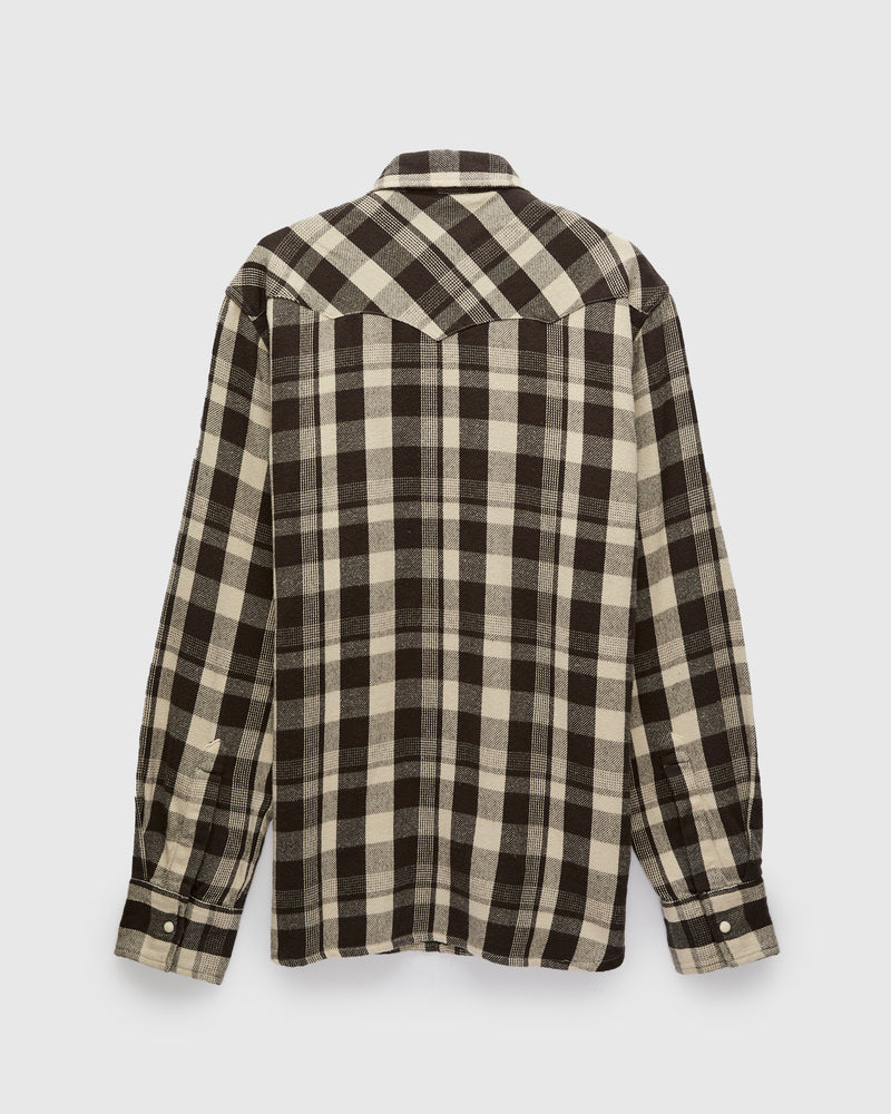 Washed Flannel Pearl Snap Shirt in Night Pitch