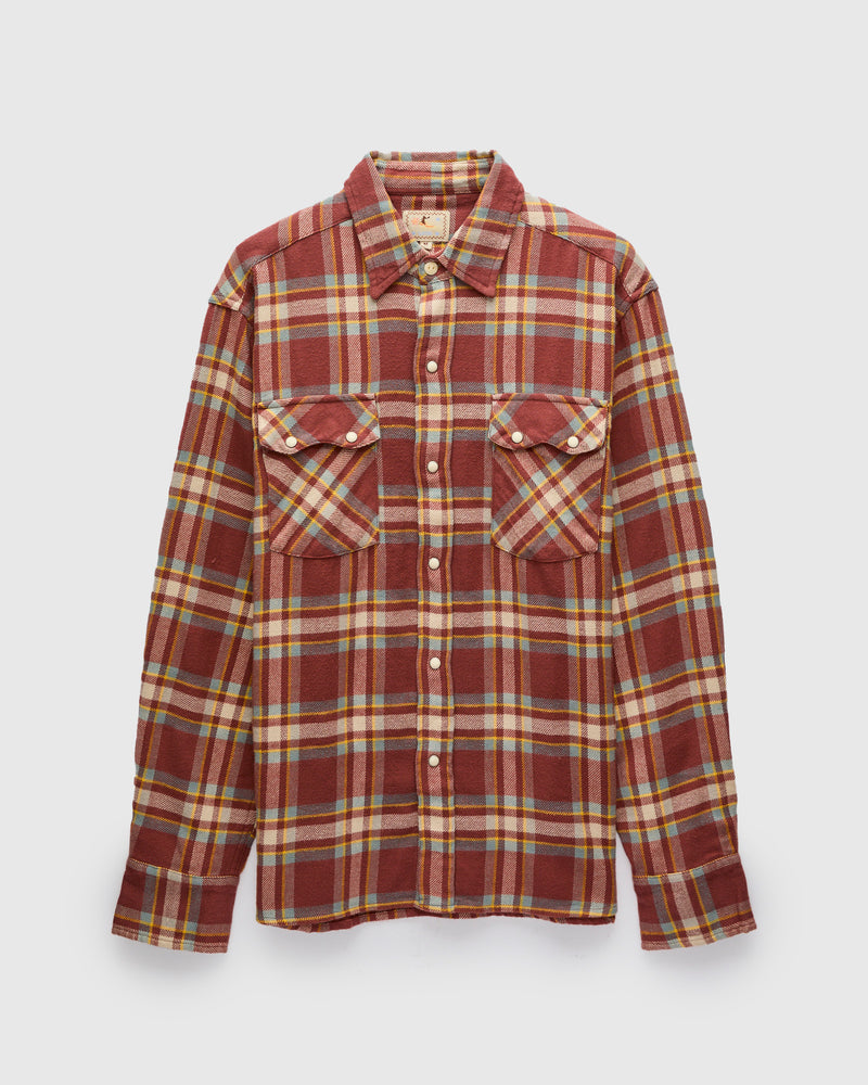 Washed Flannel Pearl Snap Shirt in Autumn Rust